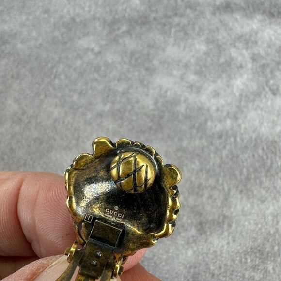 Gucci Rare Gold Tone Swarovski Crystal Lionhead Clip on Earrings - Picture 7 of 11